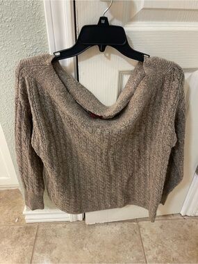 Textured Taupe Cowl Neck Women's Sweater